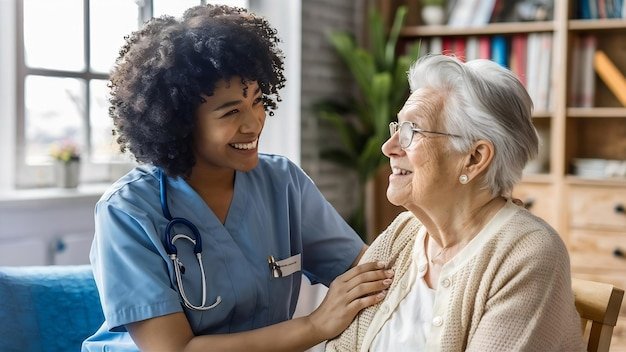 Elderly person with caregiver